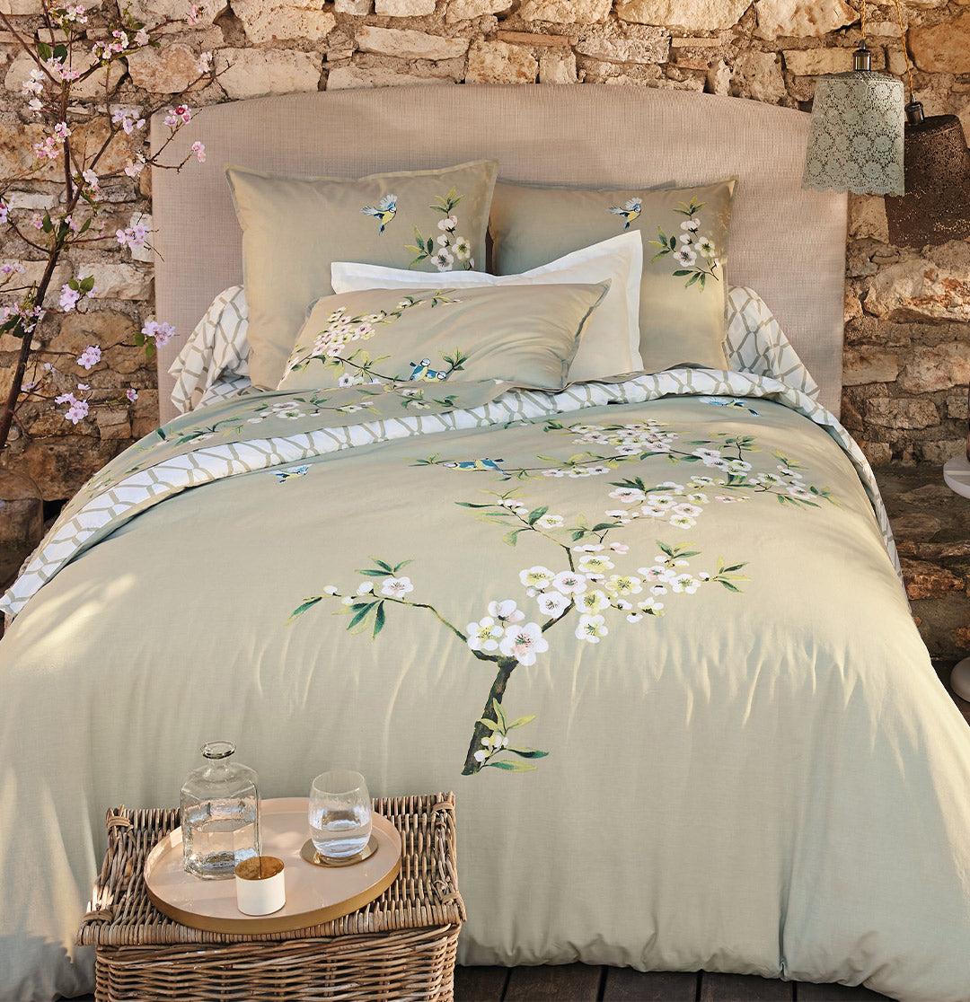 Chickadees and Apple Trees Duvet Cover
