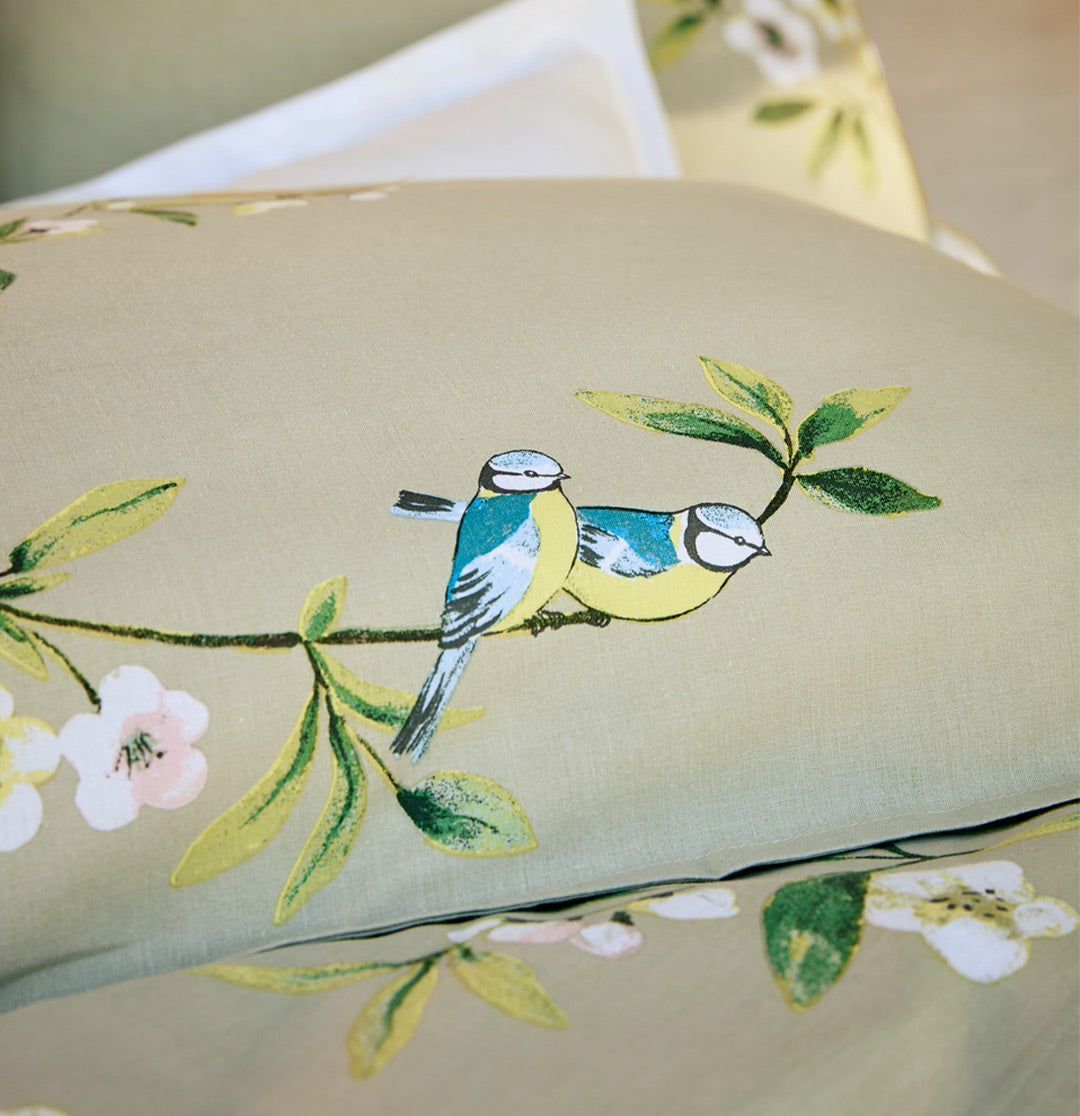 Chickadees and Apple Trees Duvet Cover